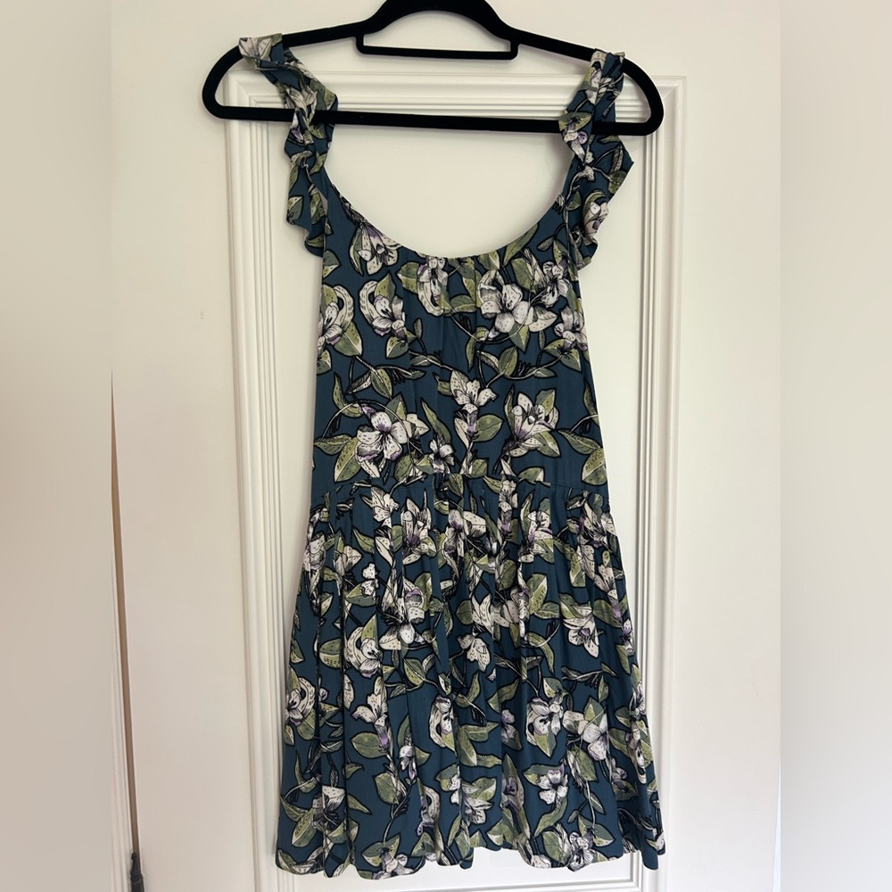 Free People Blue and White Flutter Sleeve Mini Dress